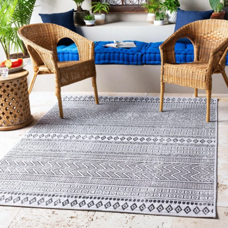 Image of Livabliss In- & Outdoor Geometric Black Mimi Area Rug 130 X 180 Cm - Easy To Clean, Perfect For Patio, Balcony, Kitchen Or Dining Room