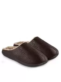 Image of Totes Isotoner Isotoner Distressed Mule Check Slippers, Brown, Size 10, Men