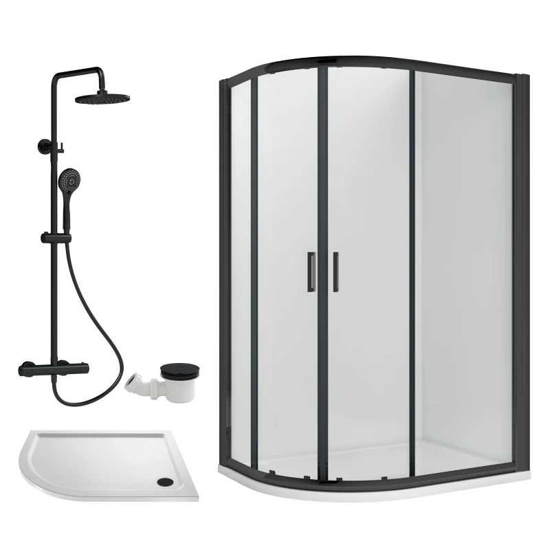 Image of Balterley Offset Left Quadrant Tray Round Shower Waste White Black 1200x 800mm White Unisex