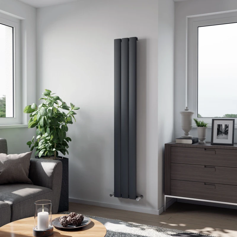 Image of Agadon Milan Designer Aluminium Radiator in Dark Grey Size: 1800mm x 565mm Dark Grey Unisex 1800mm x 565mm
