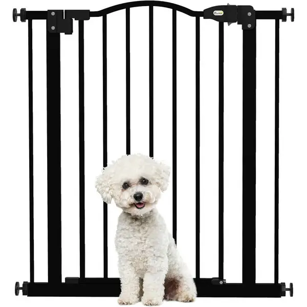 Image of Pawhut - 74-80cm Adjustable Metal Pet Gate Safety Barrier w/ Auto-Close Black - Black