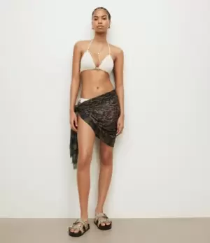 Image of AllSaints Womens Womens Viscose Animal Print Lightweight Kiku Oblong Scarf, Green, Black and Brown, Green/Black/Brown