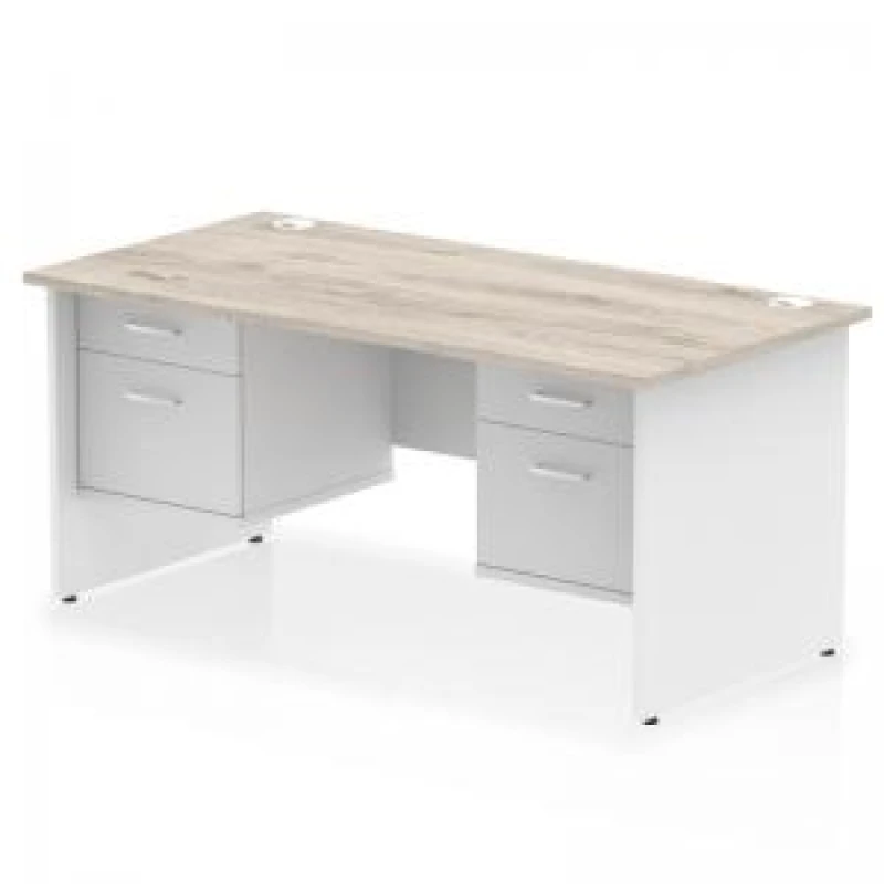 Image of Impulse Impulse 1600 x 800mm Straight Office Desk Grey Oak Top White Panel End Leg with 2 x 2 Drawer Fixed Pedestal MIRDP16FP2FP2GRYWHT