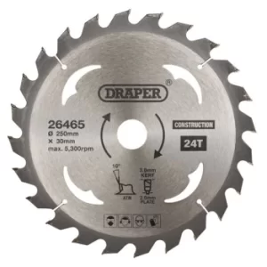 Image of Draper TCT Construction Circular Saw Blade, 250 x 30mm, 24T