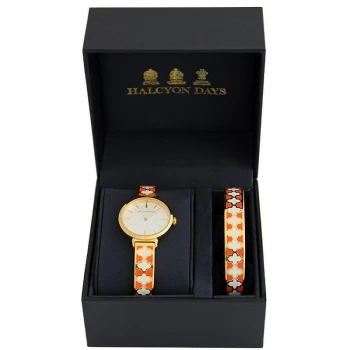 Image of Agama Orange, Cream & Gold Watch & 1cm Bangle Gift Set