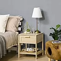 Image of Homcom Nightstand with Rattan Drawer and Storage Shelf 400 x 400 x 480 mm