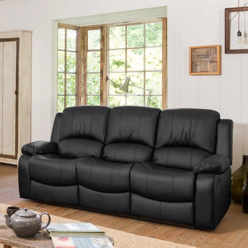 Image of Artemis Home Glendale 3 Seat Manual Recliner Sofa in Black Unisex