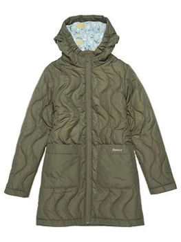 Image of Barbour Girls Guilden Quilt Longline Jacket - Olive Size 6-7 Years, Women