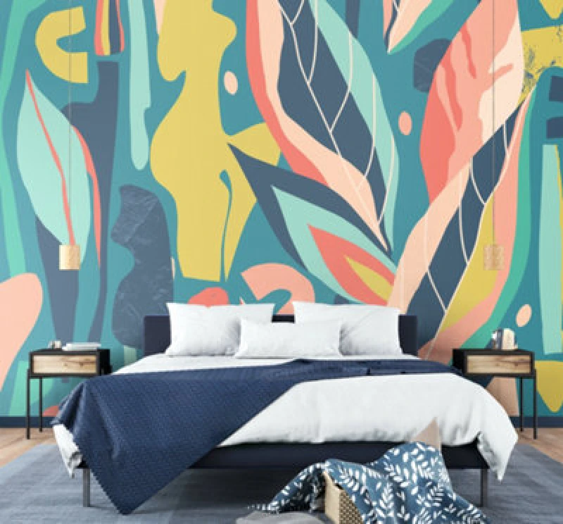 Image of Origin Murals Abstract Leaf Shape Blue Matt Smooth Paste The Wall 300Cm Wide X 240Cm High