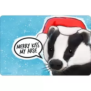 Image of Cute But Abusive Merry Kiss My Arse Tin Door Sign (One Size) (Sky Blue/Black/White)