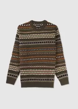 Image of Barbour Mens Case Fair Isle Crewneck Sweatshirt In Willow Green
