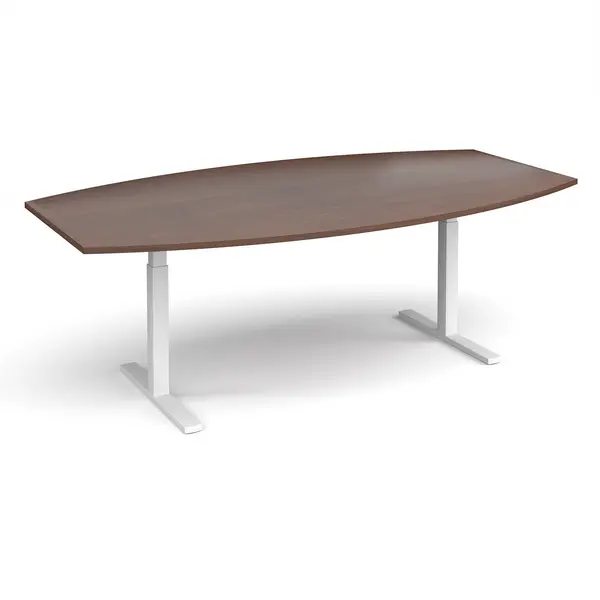 Image of Elev8 Touch Boat Shape Sit Stand Office Boardroom Table - Walnut - White Frame