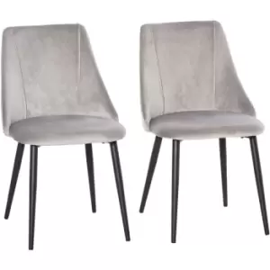 Image of HOMCOM High Back Dining Chairs Velvet-Touch Accent Chairs with Metal Legs - Grey