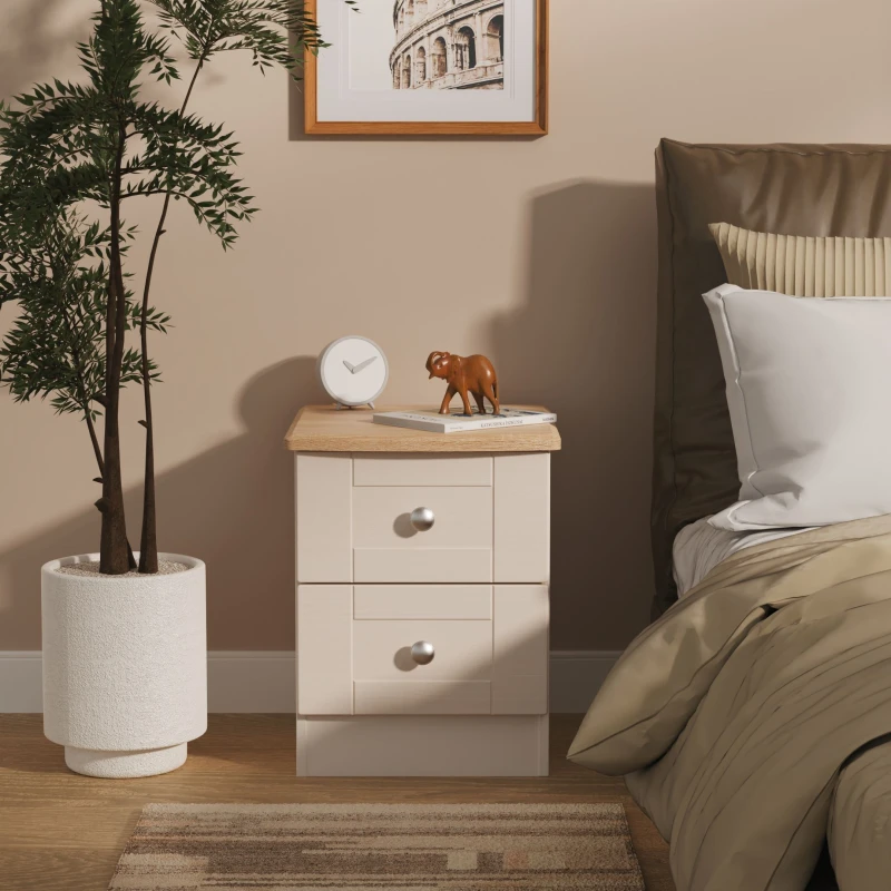 Image of Welcome Furniture Ready Assembled Sussex 2 Drawer Bedside Cabinet In Kashmir Ash & Bardolino Oak, Cream SUS005KABO
