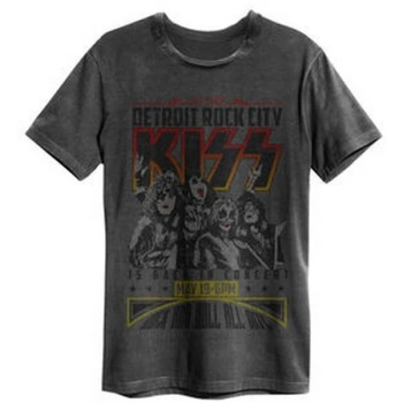 Image of Amplified Amplified Men Vintage Poster Kiss T-Shirt in Charcoal Size: X-Small Charcoal XS Male 5063238196384