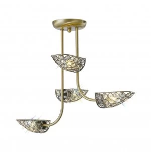 Image of Semi Flush Ceiling 4 Light Antique Brass, Crystal
