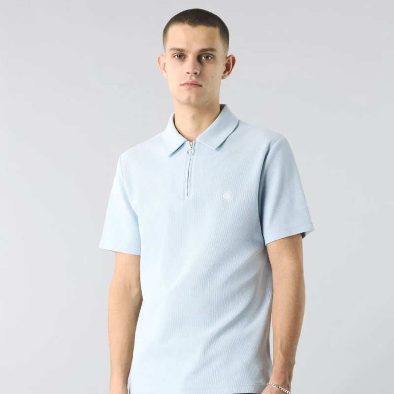 Image of Pretty Green Mens Islington Zipped Short-Sleeve Polo Shirt Lt Blue male Small
