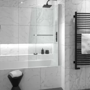 Image of Aqua 5 Half Frame Sail With Towel Rail 800mm X 1500mm X 5mm Clear Glass Silver Frame