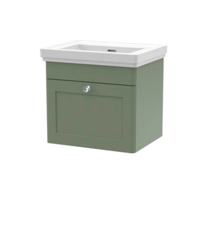 Image of nuie 500mm Wall Hung 1 Drawer Vanity & Basin 0TH - Satin Green CLC891H