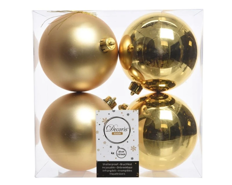 Image of N/A Shatterproof Light Gold Bauble 10cm Pack of 4 - Christmas