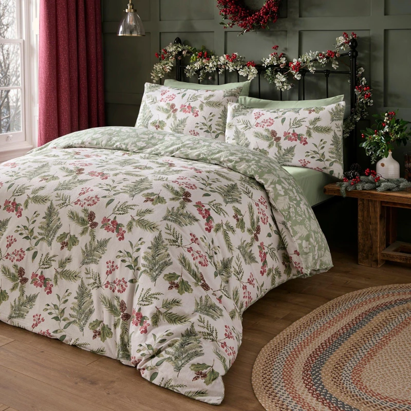 Image of Winter Sprigs 100% Cotton Duvet Cover & Pillowcase Set