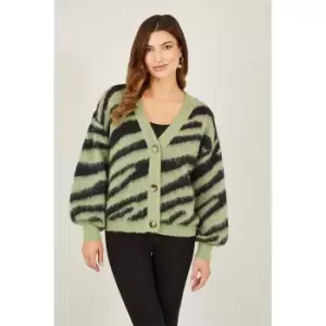 Image of Yumi Green Zebra Intarsia Button Up Cardigan - Green