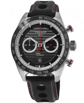Image of Tissot PRS 516 Chronograph Automatic Black Dial Leather Strap Mens Watch T100.427.16.051.00 T1004271605100