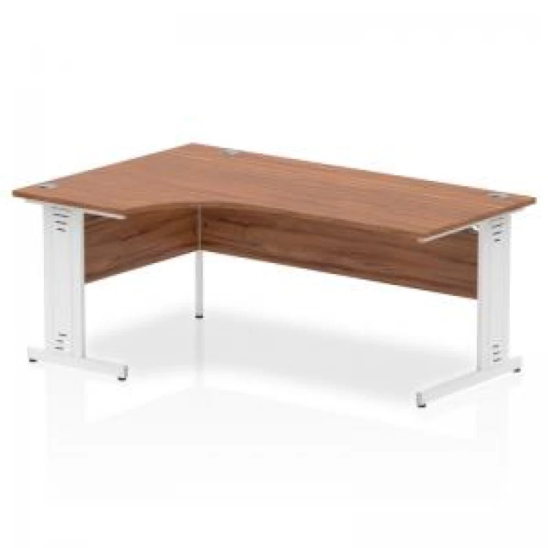 Image of Dynamic Impulse 1800mm Right Crescent Desk Walnut Top White Cable...