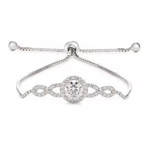 Image of Jon Richard Silver Plated Cubic Zirconia Halo Infinity Crystal Toggle Bracelet