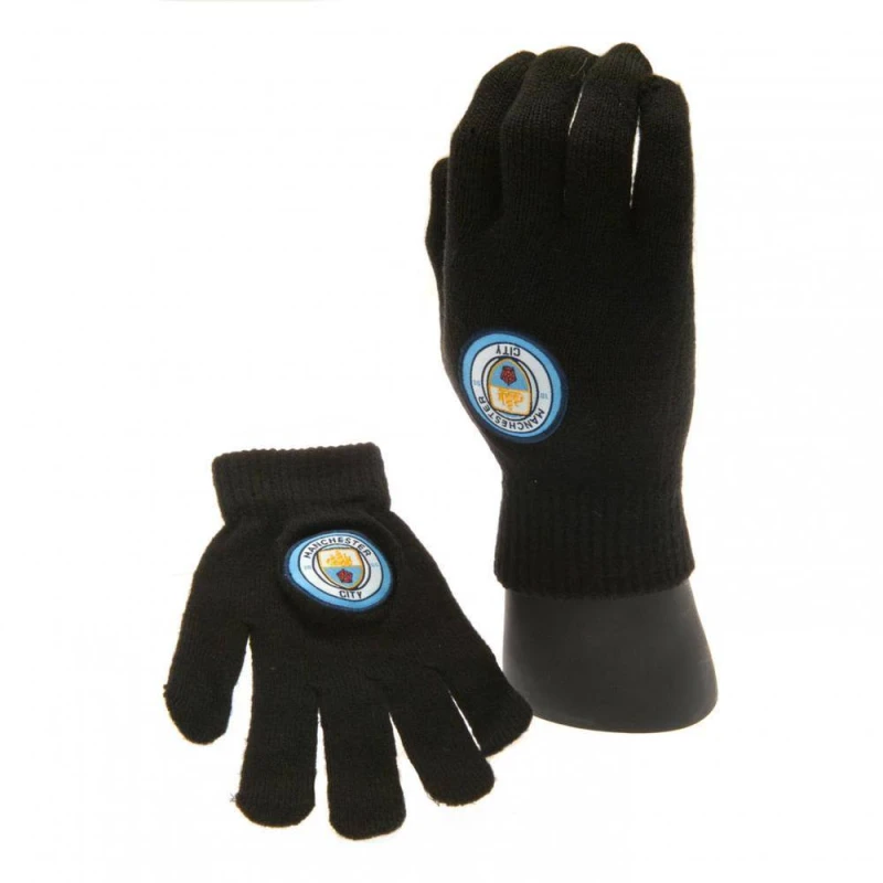 Image of Manchester City FC Knitted Gloves in Black Unisex One Size