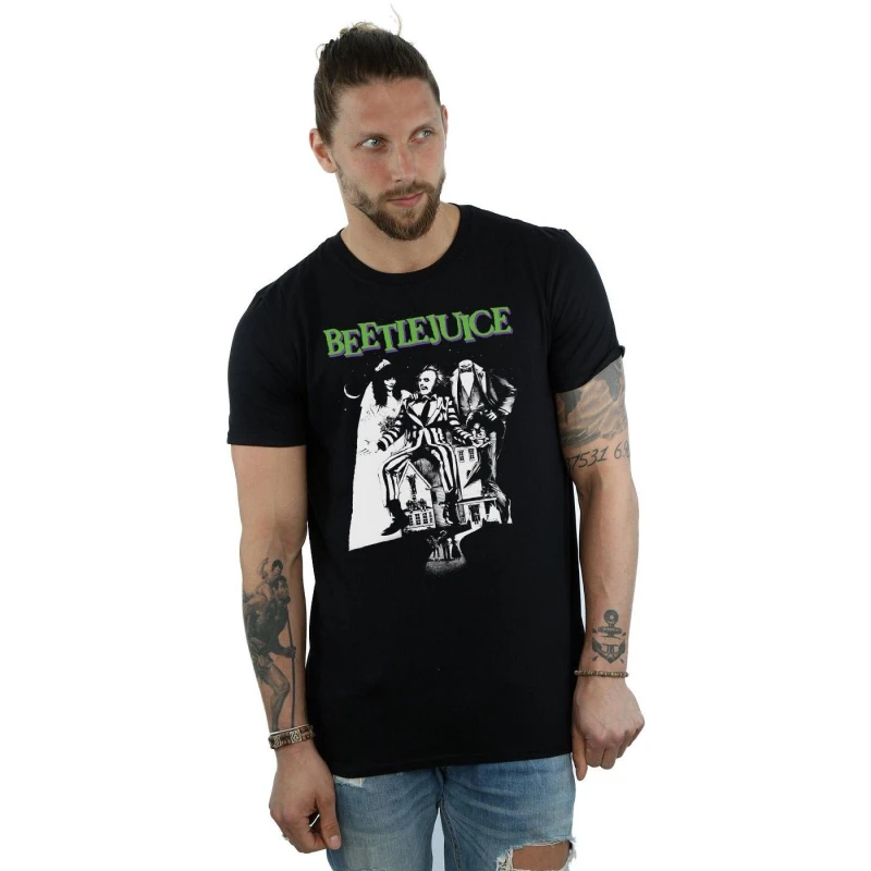 Image of Beetlejuice Beetlejuice Men Mono Poster T-Shirt in Black Size: Small Black S Male 5057245900942