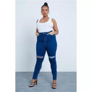 Image of I Saw It First Mid Wash Plus Size Stretch High Waist Skinny Jeans - Blue