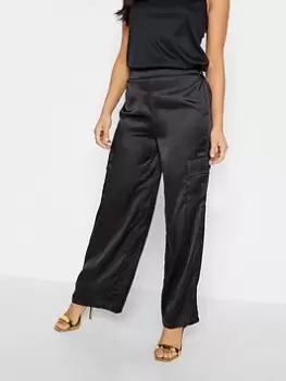 Image of PixieGirl Petite Satin Cargo Wide Leg Trouser, Black, Size 12, Women