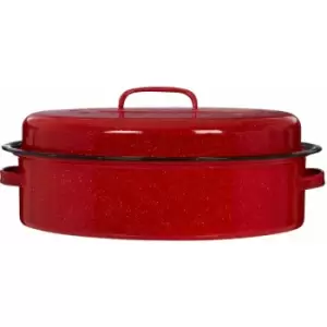 Image of Oval Self Red Enamel Basting Roaster - Premier Housewares