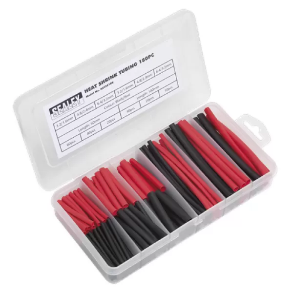 Image of Sealey HST501BR Heat Shrink Tubing 180pc 50 & 100mm Black & Red