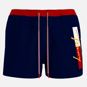 Image of Tommy Hilfiger Mens Signature Logo Drawstring Swimshorts - Desert Sky - M