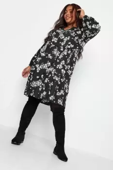 Image of Printed Long Sleeve Smock Dress