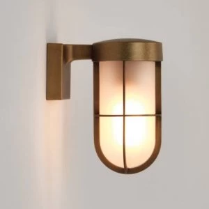 Image of 1 Light Outdoor Frosted Wall Light Antique Brass IP44, E27