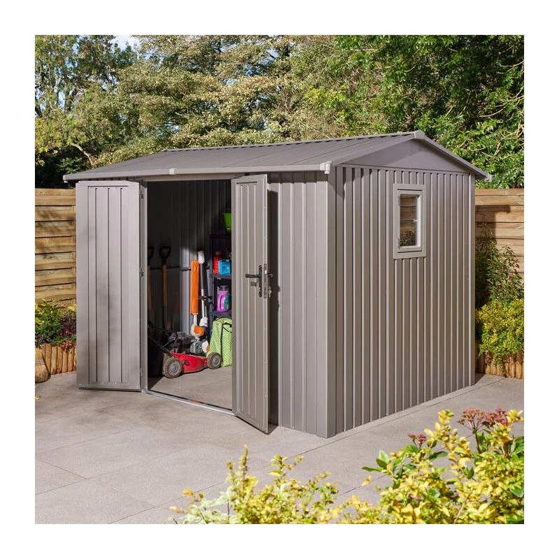 Image of Rowlinson Brentvale 10X8 Premium Apex Metal Shed With Foundation Kit, Grey BV108APXFKI
