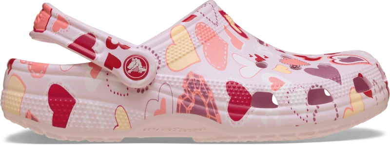 Image of Crocs Kids Classic Valentines Day Clogs Pink Milk/Hearts J4