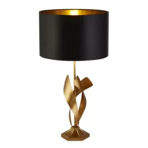 Image of Breeze 1 Light Table Lamp, Painted Gold, Black Shade, Gold Interior