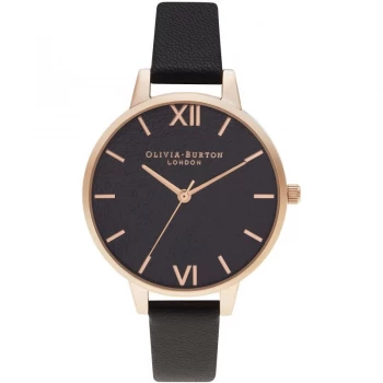 Image of Ladies Olivia Burton Glitter Dial Black & Rose Gold With Classic Chain Bracelet Rose Gold Gift Set