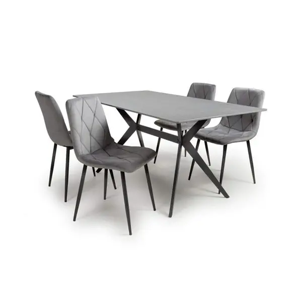 Image of Shankar Timor 1.6m Grey & 4 Vernon Grey Dining Set - Grey 9016075