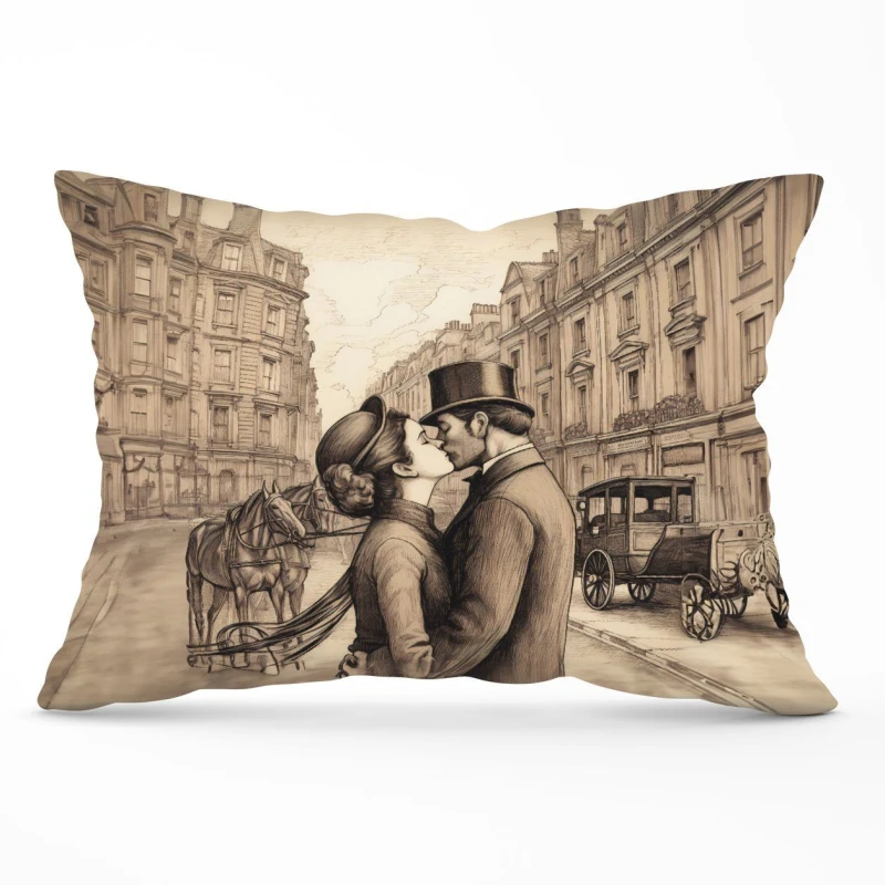 Image of Warren Reed - Designer Sharing A Kiss Cushions in Black Size: 33cm x 48cm Black Unisex 33cm x 48 cm