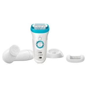 Image of Braun BRASE9549 Silk-Epil 9 Wet & Dry Cordless Epilator - White & Blue