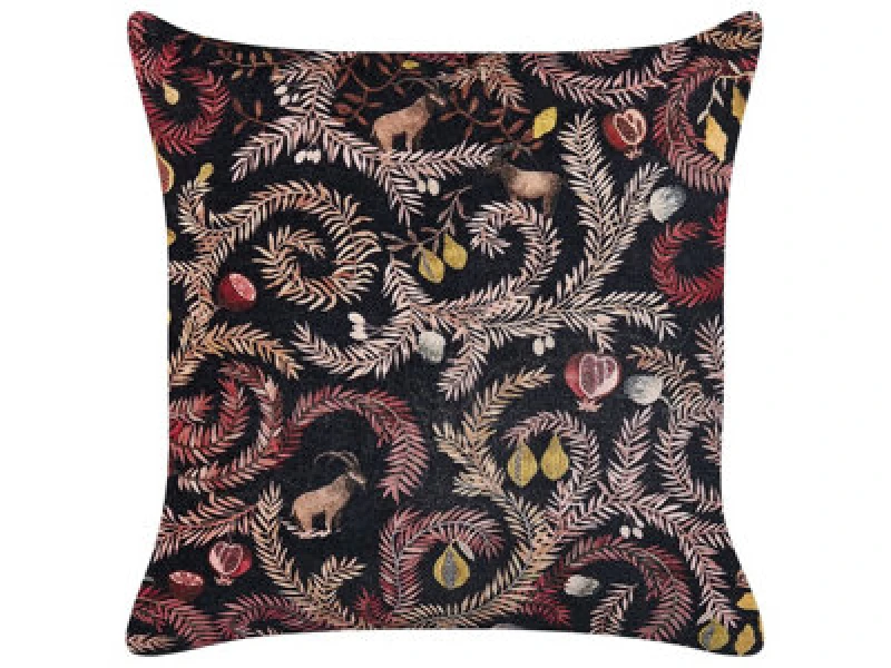 Image of Beliani Throw Cushion Ricinus Velvet 45 X 45cm Black Oriental Pattern