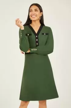 Image of Green Knitted Shirt Dress With Contrast Detail