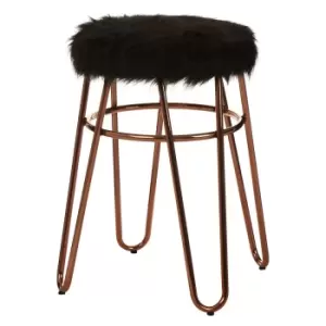 Image of Stool with Faux Fur - Black & Rose Gold