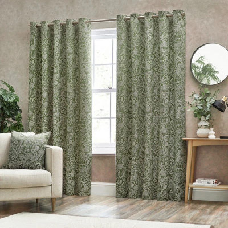 Image of Bali Eyelet Curtains Olive, Olive / 168x183cm