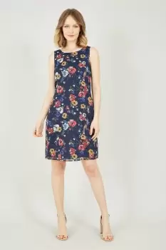 Image of Navy Bird And Floral Print Shift Dress